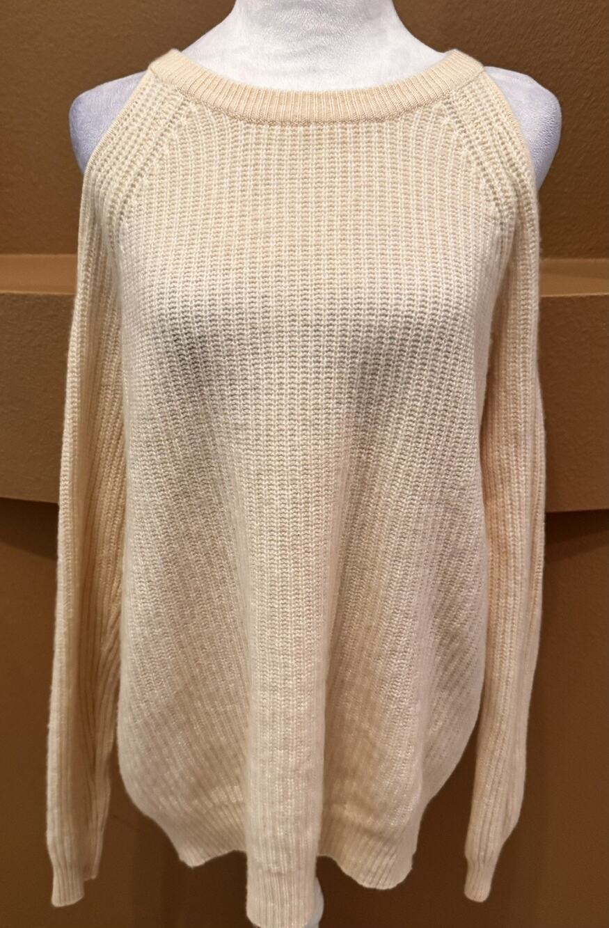 AQUA Cashmere Beige Cold Shoulder Sweater 100% Cashmere Knit Top Size M